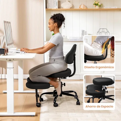 Miniatura 3 de AtHope Silla de oficina con patas cruzadas, silla de escritorio entrecruzada, asiento de yoga para meditación para TDAH con altura ajustable, Negro