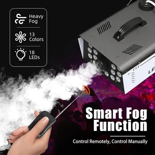 Miniatura 2 de Máquina de niebla para Halloween al aire libre de 1200 W con 18 luces LED, niebla de máquina de humo con control remoto, perfecta para fiestas