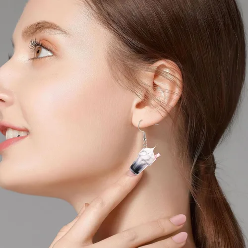 Miniatura 4 de Holibanna Aretes Kawaii, 1 par de aretes de taza de helado, taza de té de perlas creativas, aretes colgantes de gota coloridos de simulación botella