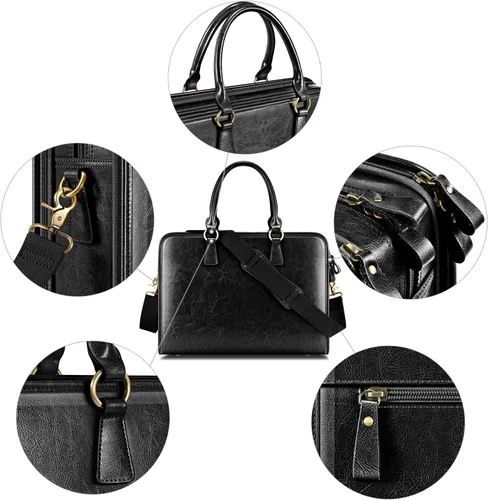 Miniatura 13 de Kattee Maletín de cuero genuino para mujer, bolsa de computadora portátil de gran capacidad con etiqueta de equipaje