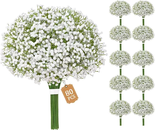 Miniatura 10 de Dolicer 10 piezas de flores artificiales de aliento de bebé, flores artificiales de aliento de bebé de tallo largo azul, paquete a granel de flores