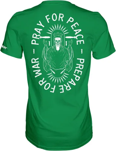 Miniatura 7 de Combat Iron Camiseta estampada de manga corta para hombre con texto en inglés "Pray for Peace, Prepare for War