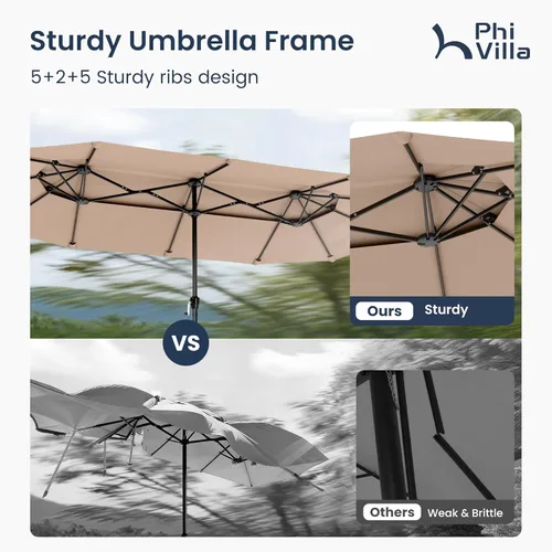 Miniatura 5 de PHI VILLA Sombrillas para patio al aire libre de 13 pies con base incluida, sombrilla rectangular de doble cara de 2 niveles para exteriores