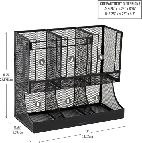 Miniatura 3 de Mind Reader "Flume" Organizador con 6 compartimientos para condimento y tazas, Malla Negra