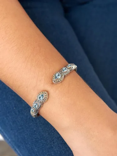 Miniatura 8 de Pulsera de plata de ley 925 y oro de 18 quilates con piedras preciosas de filigrana Bali