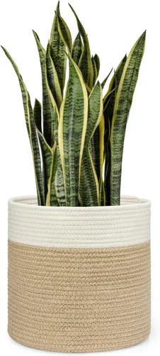 Miniatura 10 de Dahey - Cesta tejida pequeña de cuerda de algodón para plantas, cesta enrollada para macetas de hasta 7 pulgadas, cesta decorativa para cubrir