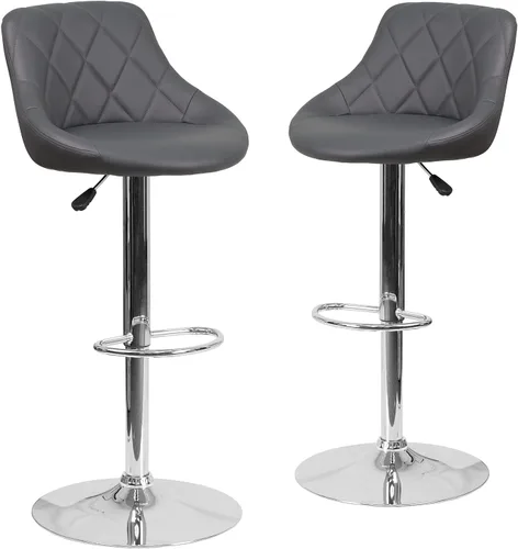 Miniatura 25 de Flash Furniture CH-82028A-BK-GG asiento de vinilo negro de diseño contemporáneo, banqueta alta ajustable con base cromada, Vinilo, Negro