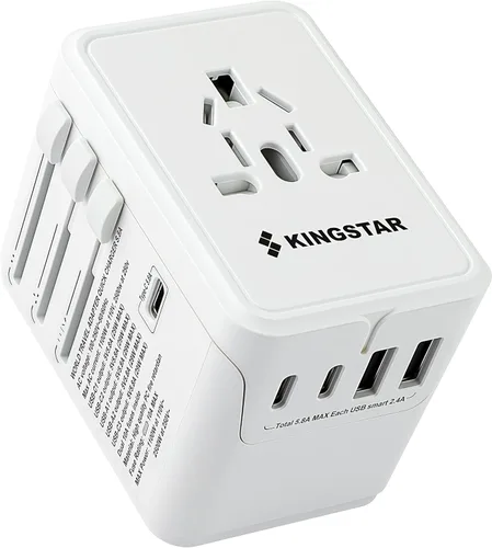Adaptador de viaje universal internacional, cargador de pared 6 en 1 con 3 Type-C de 5.8A 29W de carga rápida PD y 2 USB-A de 5.8A y adaptador de