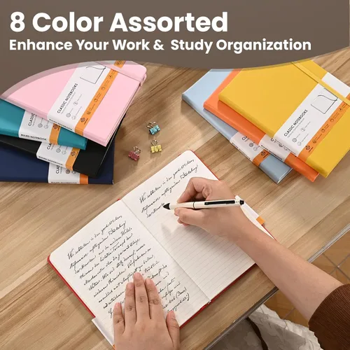 Miniatura 5 de Cuadernos con líneas para escribir de 5.5 x 8.2 pulgadas, 160 páginas tamaño A5 con bolsillo expandible, cuadernos de tapa dura para el trabajo