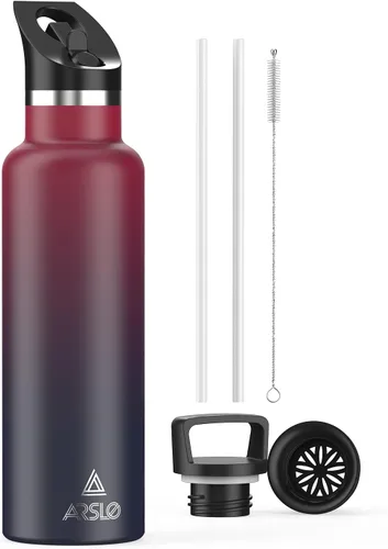 Miniatura 26 de Botellas de agua de doble pared de acero inoxidable, botella aislada al vacío con tapa con popote, botella de agua aislada mantiene el agua fría