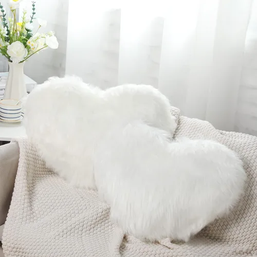 Enhon 2 almohadas esponjosas de corazón de piel sintética en forma de corazón, almohadas de felpa suaves de 20 x 15.7 pulgadas, almohadas con Blanco
