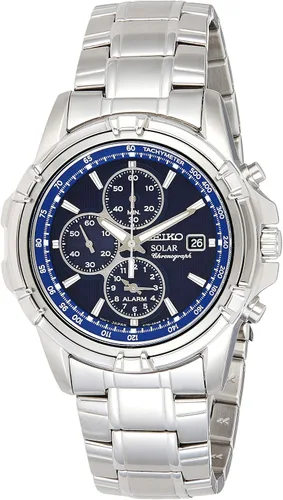 Miniatura 4 de SEIKO Reloj SSC141 para hombre - Esfera azul con cronógrafo solar, calendario de fecha y agujas LumiBrite, acero inoxidable y resistente al agua