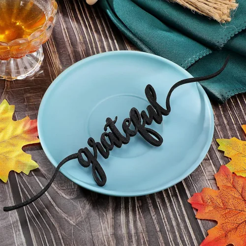 Miniatura 4 de Jetec 8 letreros de madera con recorte de Acción de Gracias, letrero de madera recortada con texto en inglés "Grateful Blessed Gather", decoración