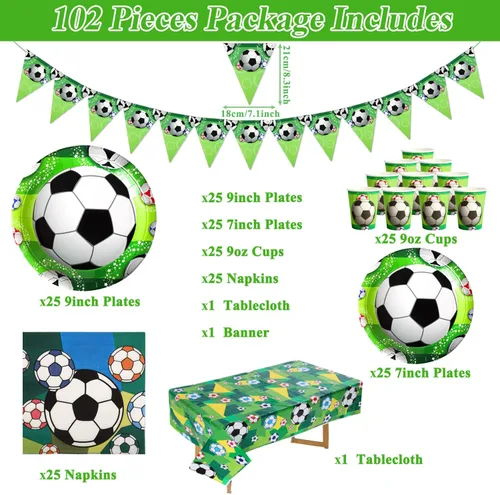 Miniatura 3 de Soccer Party Supplies - Juego de vajilla de papel de cumpleaños de 102 piezas con temática deportiva para niños, incluye platos de 9 pulgadas