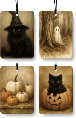 Miniatura 14 de Ambientador de coche para amantes de los libros de fantasmas de Halloween, 4 piezas, retro Spook Ghost Reading Books Ambientador colgante