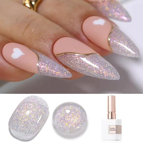 Miniatura 33 de Double Rhythm Esmalte de gel con purpurina de nieve de 0.5 fl oz, color holográfico reflectante para arte de uñas, salón de manicura y bricolaje