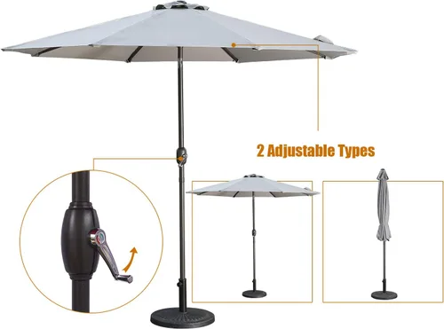 Miniatura 3 de MONDAWE Sombrilla de patio al aire libre de 9 pies con botón de inclinación y manivela, sombrilla redonda de aluminio con 8 varillas resistentes