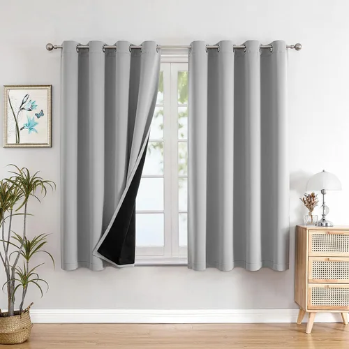 Miniatura 74 de ChrisDowa - Cortinas 100% opacas, para dormitorio, con forro negro, 2 capas gruesas, aislamiento térmico y ojales, 63 pulgadas de largo, juego de 2