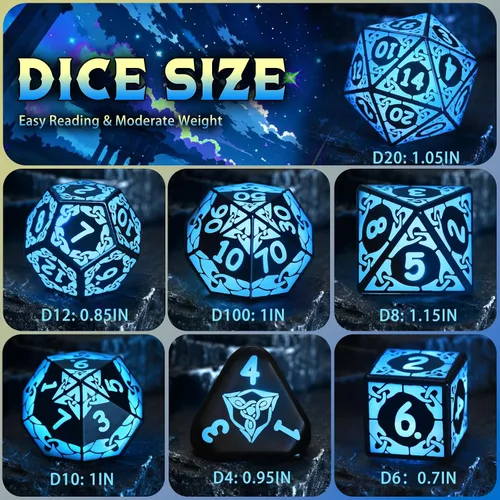 Miniatura 6 de Juego de dados LED DND, Juego de dados con luz recargable genial para mazmorras y dragones, dados poliédricos ZHOORQI D y D con caja de carga