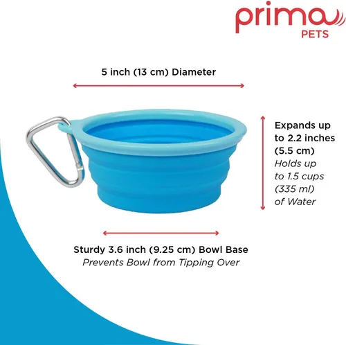 Miniatura 2 de Prima Pet Plegable Silicona Food & agua Tazón con clip de viaje para perro y gato, tamaños disponibles: pequeño (1,5 tazas) & Grande (5 tazas), Agua