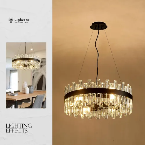 Miniatura 7 de Lámpara de Araña de Cristal Moderna Negra de 21.7", Accesorios de Iluminación de Lujo, Candelabros de Cristal de 2 Anillos para Comedor, Iluminación