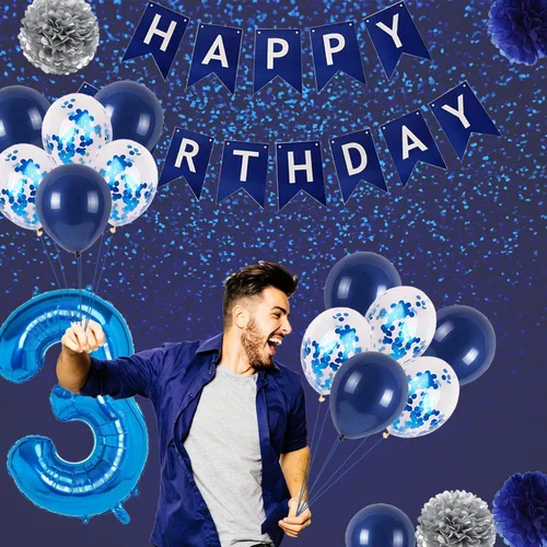 Miniatura 6 de Decoraciones de fiesta de cumpleaños azul número 12 para niños y niñas, suministros de globos de feliz cumpleaños 12 con pancarta de feliz Azul-a-31