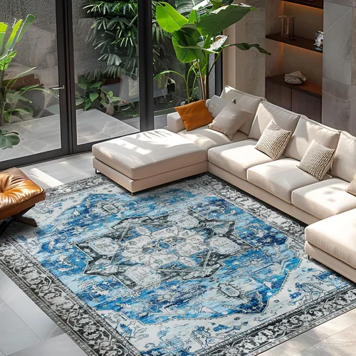 Miniatura 35 de Syalife 6x9 Alfombra Lavable para Área, Ultra Suave Antideslizante, Pila Baja, Alfombra Vintage Resistente a Manchas para Sala de Estar, Alfombra