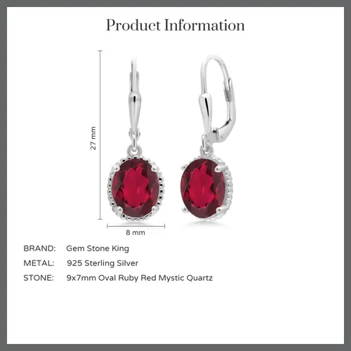 Miniatura 162 de Gem Stone King Aretes colgantes de gota para mujer, plata de ley 925, piedra natal ovalada de 0.354 x 0.276 in, joyería fina, regalos para ella