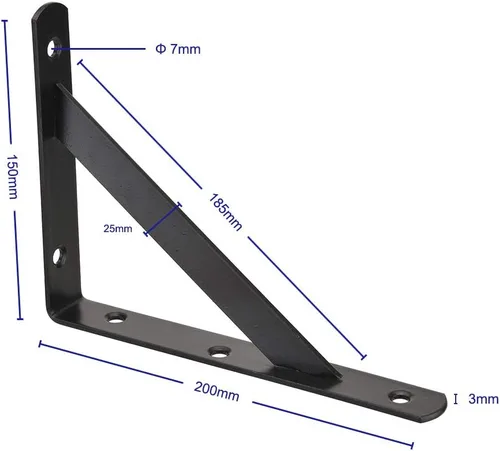 Miniatura 2 de 2 soportes de estante triangulares de trípode de 8 pulgadas, soportes de estante montados en la pared, color negro, BT200