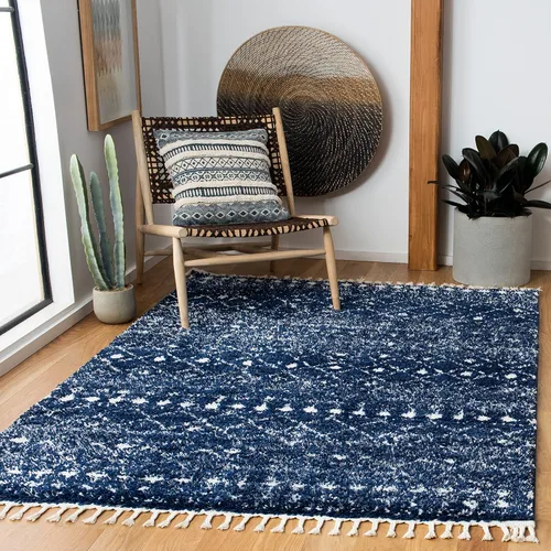 Miniatura 13 de SAFAVIEH Berber Fringe Shag Collection - Alfombra decorativa de 2 pies 2 pulgadas x 4 pies, color crema y azul, diseño, no desprende pelusa