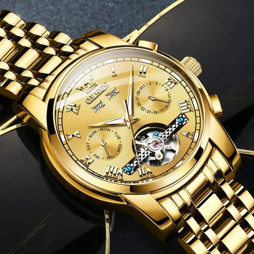 Miniatura 3 de OLEVS Relojes automáticos de cuerda automática para hombre, fecha y día, calendario, relojes de acero inoxidable, movimiento de esqueleto
