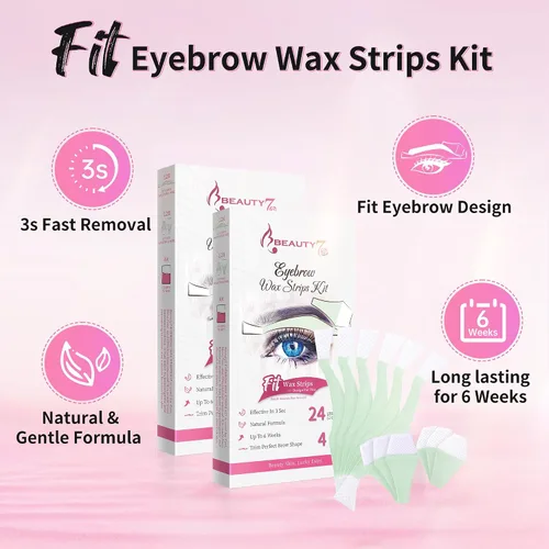 Miniatura 2 de Beauty7 Kit de tiras de cera para piel sensible, depilación facial para cejas, labios, 24 tiras y 4 toallitas de aceite calmantes, depilación en 2