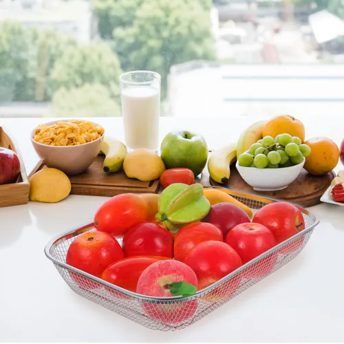 Miniatura 3 de Unomor Cesta grande de malla de acero inoxidable para fregadero de cocina, colador de 14.56 x 10.62 x 2.95 pulgadas para frutas, verduras y pasta