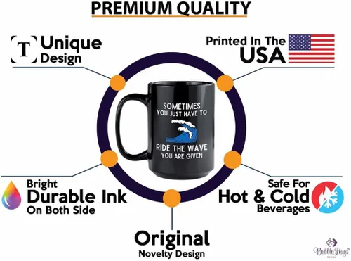 Miniatura 2 de Taza de café de surf de 15 onzas, color negro, paseo la ola, regalos para entusiastas del surf, deportes acuáticos, tabla de surf, atletismo