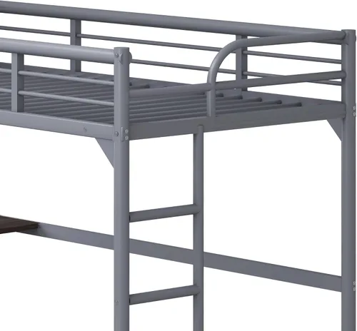 Miniatura 5 de Cama alta de tamaño individual, cama alta con escritorio y estantes de almacenamiento, cama alta de metal tamaño individual con escritorio,