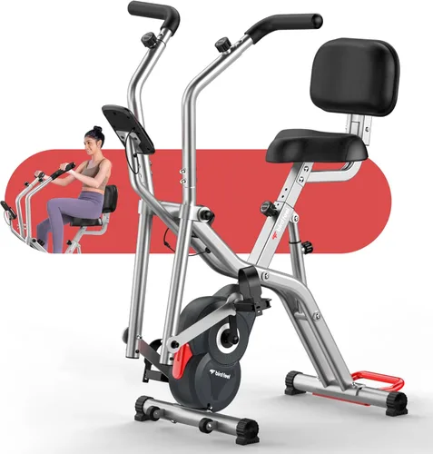 Miniatura 11 de Foldable Exercise Bike, Multifunctional Indoor Stationary Bikes for Home with 8-Level Magnetic Resistance, Quiet Workout Bike with Arm Resistance