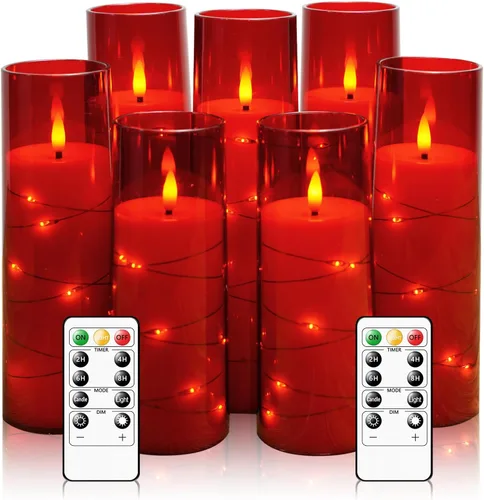 Miniatura 17 de Eebuss Velas sin llama con cuerda de estrella incrustada, velas LED de pilar a pilas con temporizador y control remoto, decoración del hogar