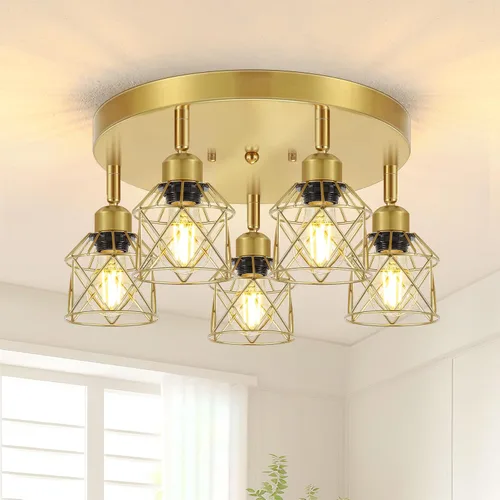 Miniatura 14 de Baocuz Lámpara de techo semiempotrada de níquel cepillado de 3 luces, luminarias de cocina ajustables montaje al techo base E26, luces de techo