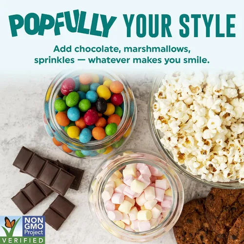 Miniatura 7 de POPFULLY Palomitas 94% libres de grasa totalmente explotadas, bolsas para compartir, sabor a mantequilla ligera, gran explosión, bolsas