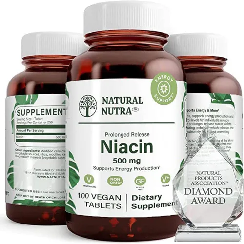 Natural Nutra Niacina lenta de liberación prolongada de 500 mg (vitamina B3), apoya la producción de energía, promueve la salud cardiovascular,