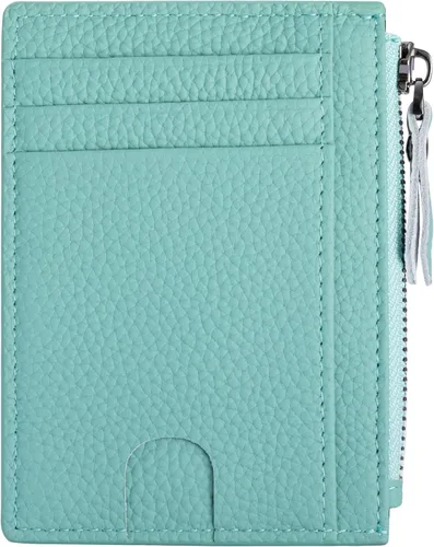 Miniatura 9 de Cartera delgada para mujeres de piel pequeña con bloqueo RFID, tarjetero minimalista con bolsas para monedas y fundas, Negro, Moderno