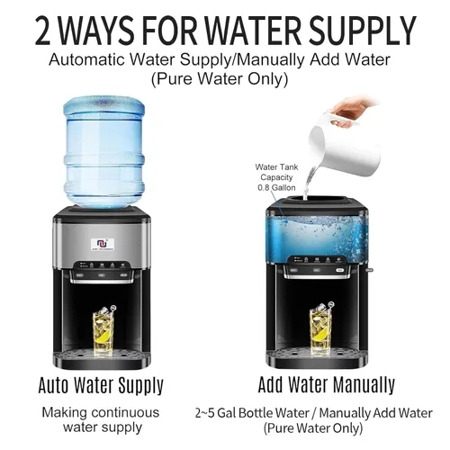 Miniatura 2 de NUNET Máquina de Hielo Portátil 3 en 1 Dispensador de Agua de Encimera Máquina de Hielo Incorporada 44 libras de Hielo Diario Carga Superior