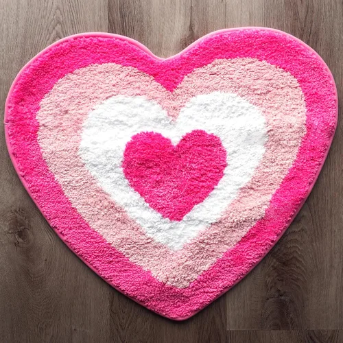 Evovee Alfombra de baño de corazón rosa, divertida y bonita, decoración de baño, San Valentín, alfombra de ducha retro, funk, estética, divertida,