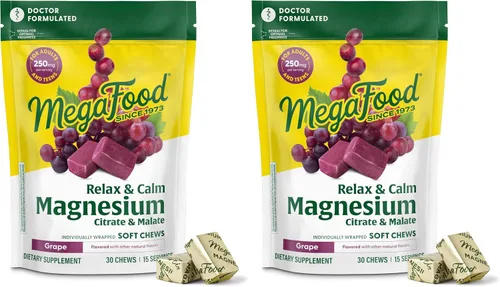 Miniatura 10 de MegaFood Relax + Calm - Masticables suaves de magnesio - Suplemento de magnesio de citrato y malato - Sin gluten, vegetariano y hecho sin lácteos ni