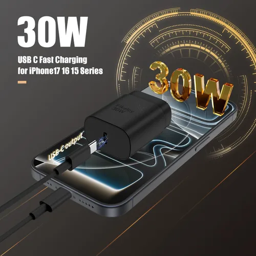 Miniatura 2 de Cargador de Bloque USB C de carga rápida para iPhone 17 16 Pro Max, cargadores USB-C de 30 W con cable largo de carga rápida tipo C de 3/6/10 pies