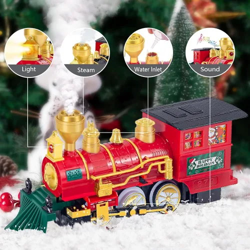 Miniatura 5 de OCHIDO Juego de Tren de Navidad, Juego de Tren Eléctrico con Humo, Luces y Sonido, Juego de Tren de Juguete para Debajo del Árbol de Navidad