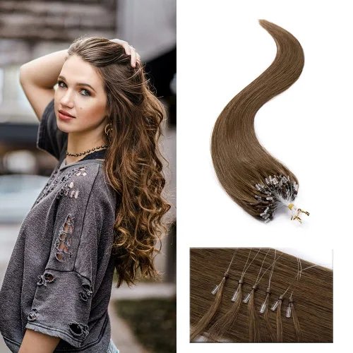 Miniatura 13 de SEGO Extensiones de cabello humano con micro cuentas, extensiones de cabello humano con micro bucle, lacio, natural, fusión fría, 1.76 oz/paquete