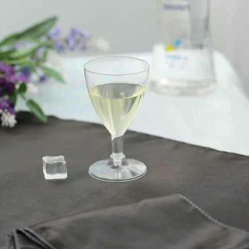 Miniatura 6 de Efavormart - Paquete de 12 copas de vino de plástico transparente de 6 onzas con tallo hueco; elegantes copas desechables de dos piezas con base