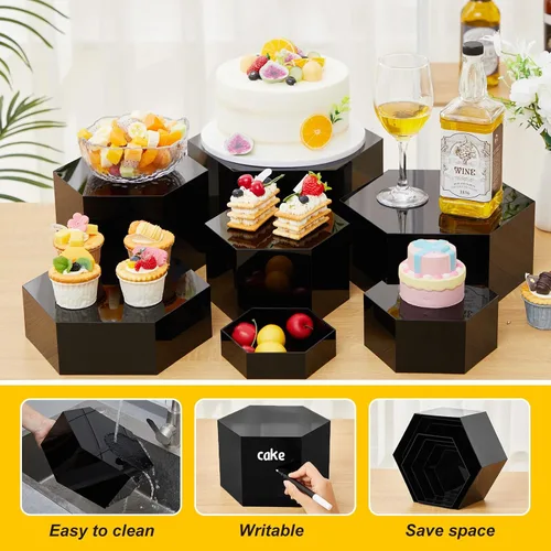 Miniatura 3 de Leinuosen Juego de 7 Elevadores Grandes para Buffet de 6" a 12" Caja de Exhibición de Acrílico Elevador de Mesa de Postres para Catering Soporte