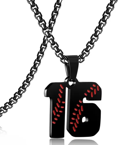 Miniatura 122 de SKQIR Colgante de número de jersey de béisbol para hombres y niños - Cadena de acero inoxidable para atletas - Negro